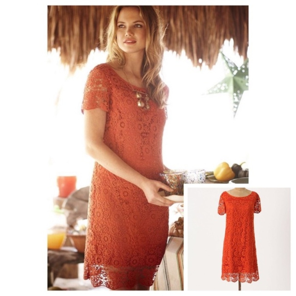 Anthropologie Burnt Orange Crochet Lace Dress 🍊